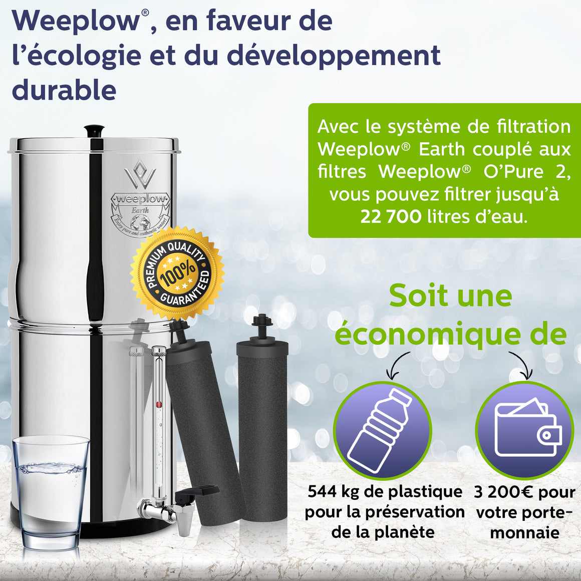 Membrane Solutions Filtre à Eau Gravité 3,8L - Purificateur Camping 0,1 Micron